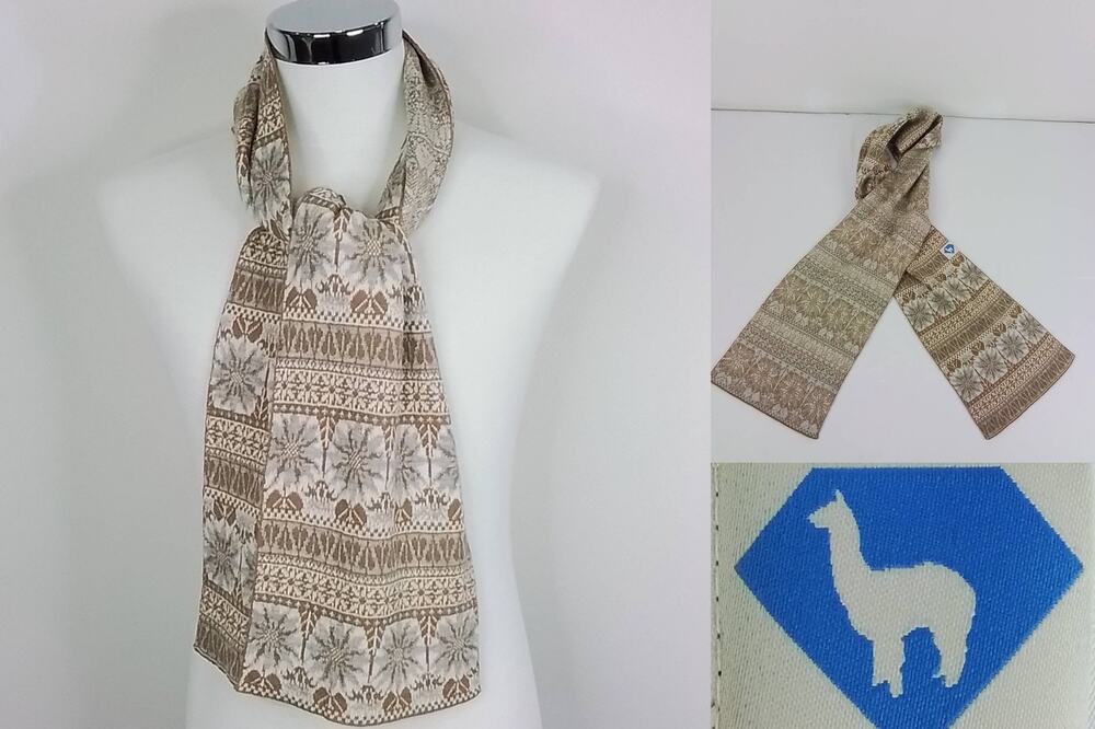 Sapphire Suri Alpaca Scarf Made in Montana Brown Fair Isle Pattern #J2817